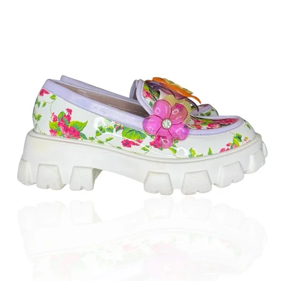 Betsey Johnson Vinie Lug Platform Shoes Women's US Size 8 Multi Floral Loafer - Picture 6 of 10